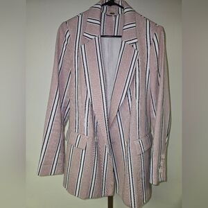 Free People Oversized Soft Pink Combo Stripe Double Breasted Blazer Size XS
